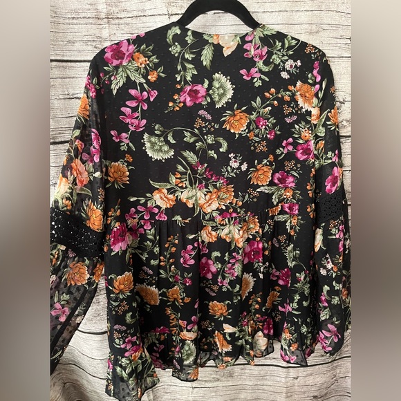 DR2 boho floral french dot blouse, balloon sleeves, L - Picture 4 of 4